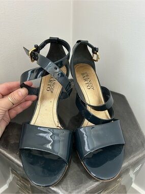Franco Sarto Navy Patent Leather Strappy Sandals